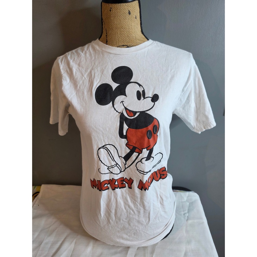 Disney Mickey Mouse Graphic T-Shirt White Front Back Print Small SM